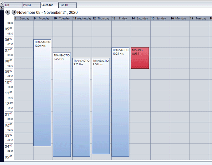 Another way to see an employee's transactions is in the Calendar Tab. Another way to see an employee's transactions is in the Calendar Tab.