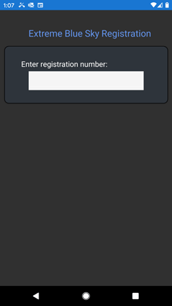 The registration code is entered on this screen in the XBlue Sky app. The registration code is entered on this screen in the XBlue Sky app.